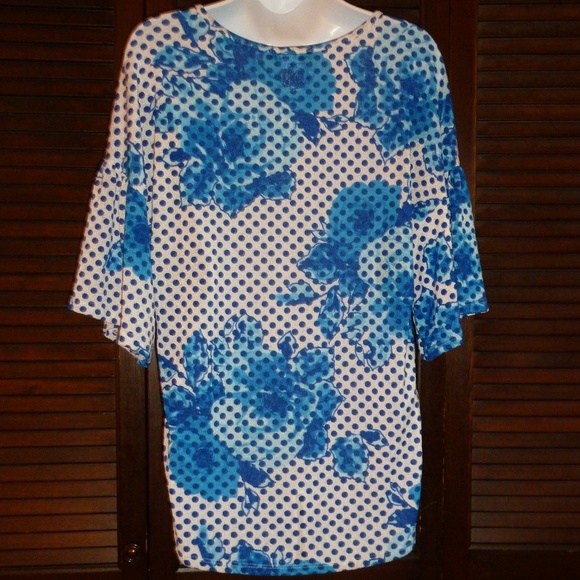 JENNIE & MARIS Blue Floral Polka Dot Top, M, NWT - Picture 5 of 6